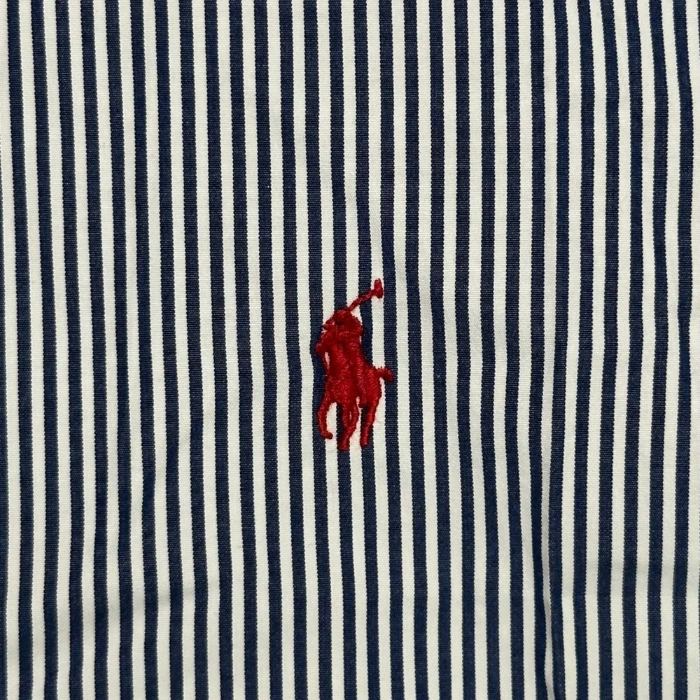 Polo Ralph Lauren Men XL Curham Classic Fit Navy Blue White Striped Shirt Cotton